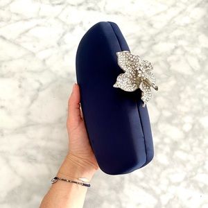 Satin Hard Evening Clutch with Crystal Flower Clasp